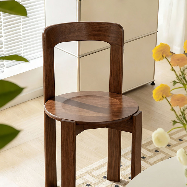 [리비니아] 엘레나 원목의자 원목식탁의자 인테리어 디자인의자 빈티지의자 식당의자 원형의자, 1개, 월넛