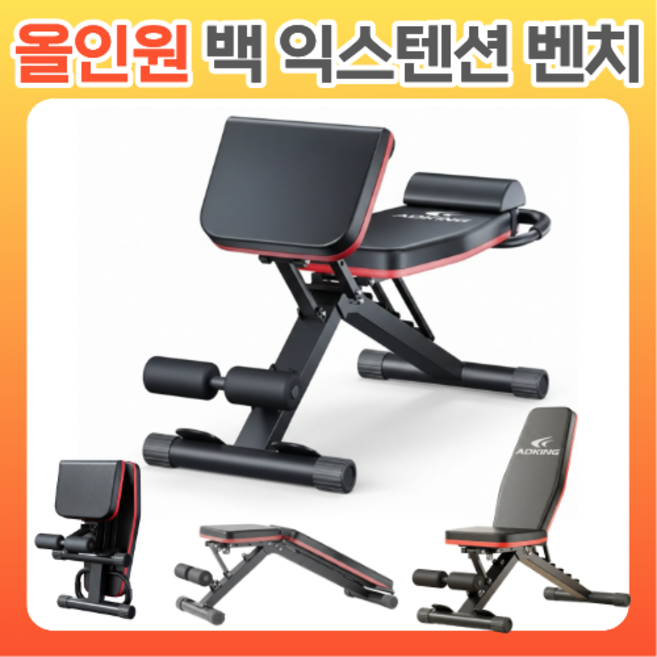 홈핏원 올인원 백 익스텐션 운동기구 실내 벤치프레스 전신 인클라인 접이식 헬스, 블랙