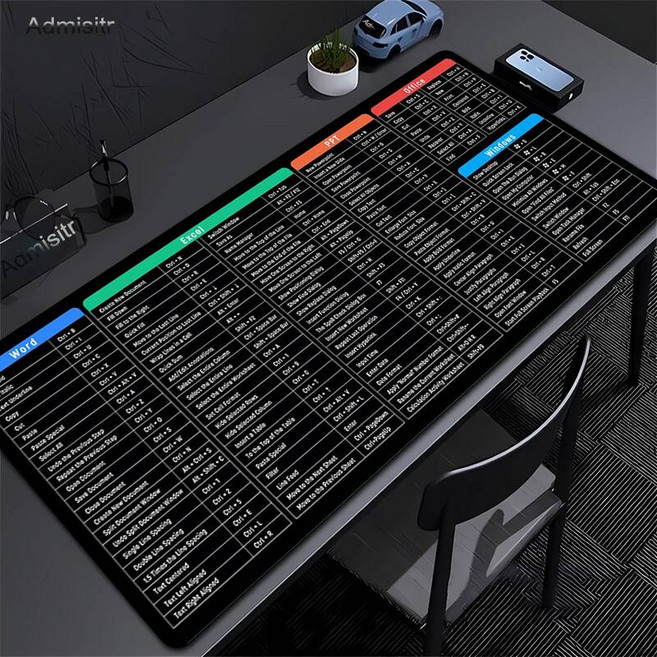 게이밍 장패드 Pc 키보드 FL 스튜디오 단축키 마우스 패드 90X40 대형 테이블 마우스패드 사무실 컴퓨터 책상 매, Office Shortcuts, 1000x500x2mm