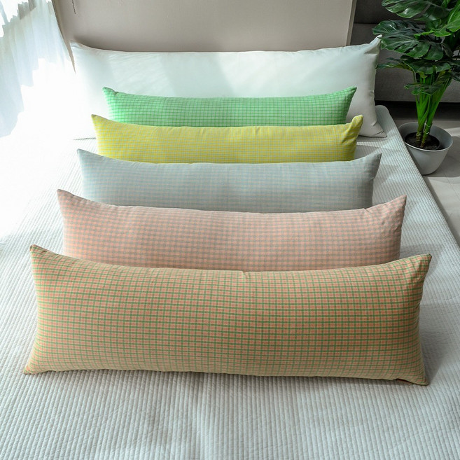 20수 워싱선염 봄봄체크 사각 바디필로우, 그린