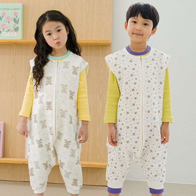 국내산 면누비 조끼형슬립쌕 수면조끼 아동에서 주니어까지