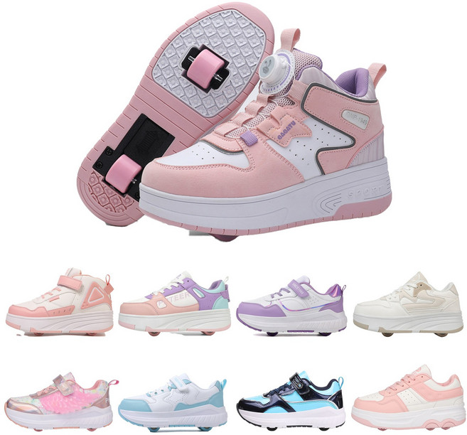 PHTEER 롤러슈즈 하이탑 바퀴달린운동화 롤러스케이트 2륜 T01, 1개, 핑크색