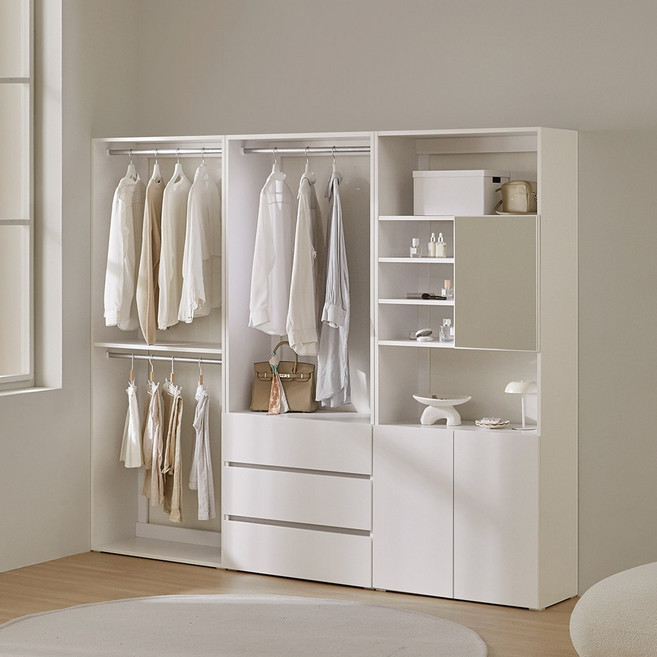 (10만원 즉시할인) 홈리 심플리 화이트 드레스룸 시스템 헹거 600 화장대형 옷장 옷장세트 싱글장 원룸옷장 장롱, 06_800 긴 옷 행거_MU00098