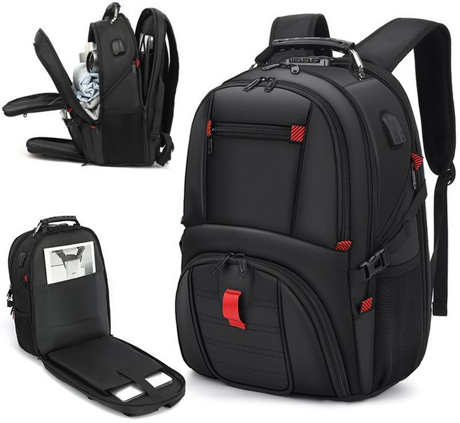 BAIK E 雙肩包 商務旅行 電腦背包 防水大容量戶外背包 書包, 2233黑色裸包