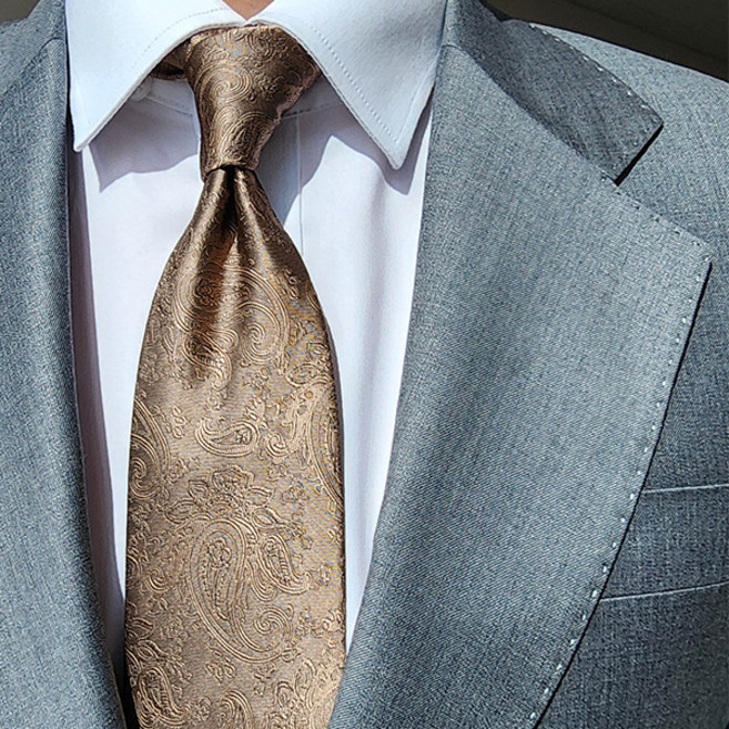 제임스핏 남자 명품 정장 페이즐리 베이지 넥타이 J-1152