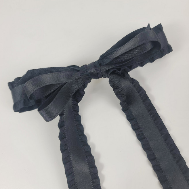 블랙 리본핀 롱 꼬리 이중 긴리본 여신 골프핀 자동 헤어핀