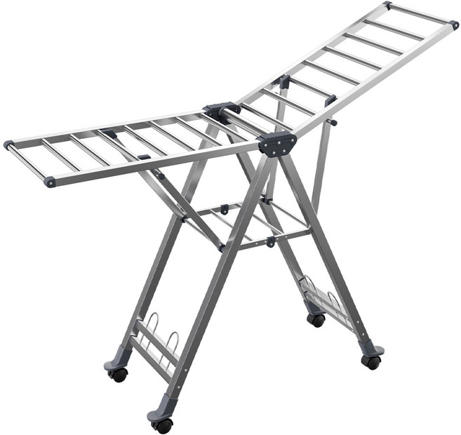 BaiNong 튼튼한 스테인리스 빨래건조대 날개형 접이식 바퀴달린 대용량 이불 건조 가능 조립 불필요, 스테인리스 스틸 색상