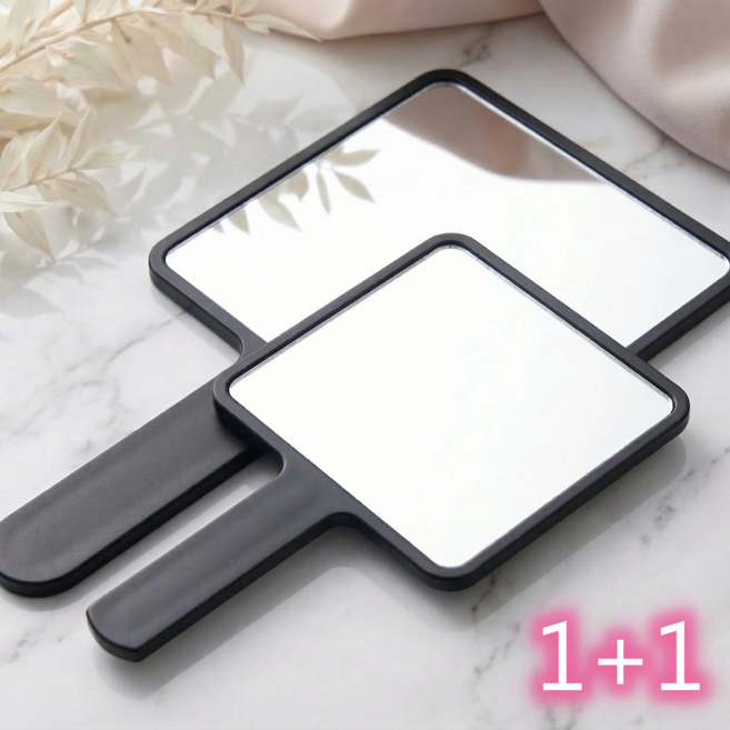 슈나온 1+1 와이드 사각 메이크업 손거울, 1개, 블랙