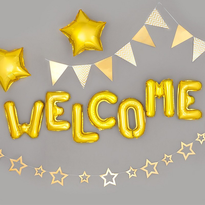파티팡 G001 환영파티 장식세트 [헤링본 스타 Welcome 골드] 파티용품 파티풍선 환영식 입학식, 1개