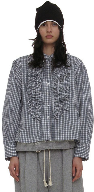 매장정품 PARTIMENTO 파르티멘토 WOMEN 컨트리 러플 핀턱 셔츠_블루 체크 PW-2613BL 1745673