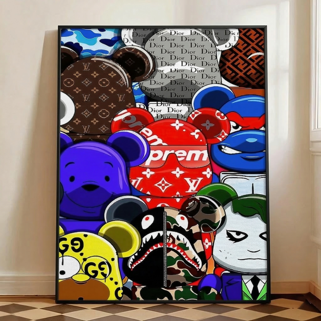 세잔느화실 인테리어 팝아트 거실그림 베어브릭 포스터 15종, 블랙메탈액자 (21x26cm)