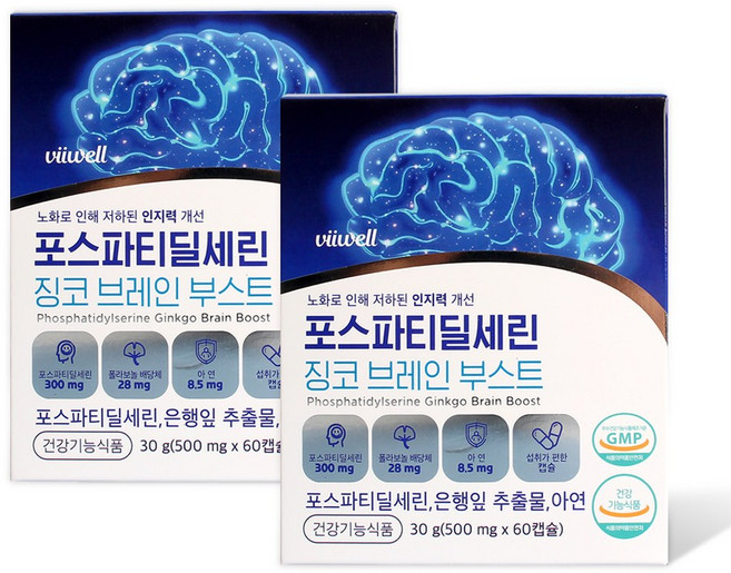 징코 은행잎추출물 포스파티딜세린 기억력 인지력 혈행개선 프리미엄 식약청인증, 60정, 2개