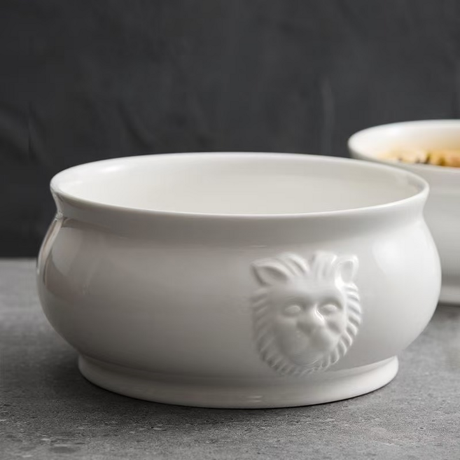 북유럽 사자 엠보싱 도자기 삼계탕 그릇 어묵탕그릇 샐러드 볼 2000ml, 화이트, 1개