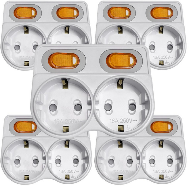 국산 안전 인증 절전 L자 2구 어댑터 16A 멀티탭 신성, 화이트, 5개, 9cm