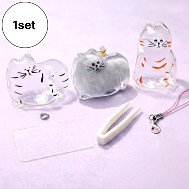 작은하루 고양이 털키링 핸드폰 가방 고리 3개 세트 + 사은품 증정, 1개, 셋트