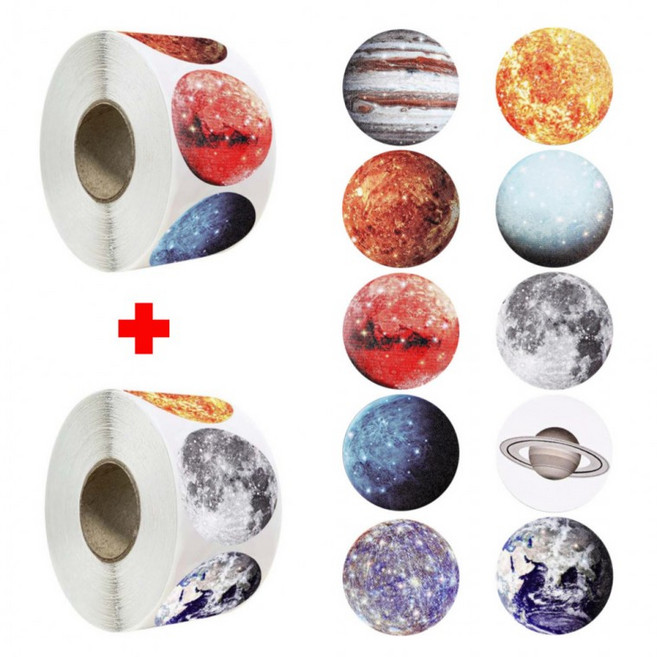 1000매 2롤 10종 우주 행성 지구 스티커, 1세트, 혼합(S61545) 1000매2롤