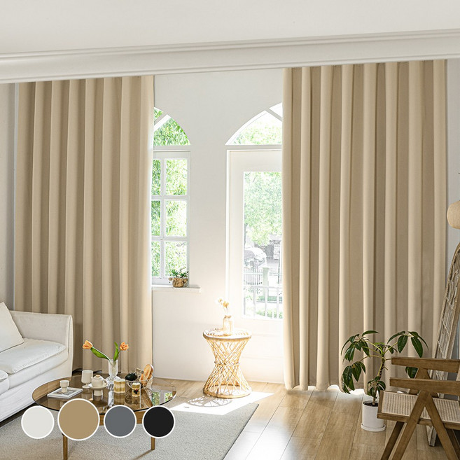 [1+1] HOMEY NEST 빛차단 3중직 단열 방풍 암막커튼 거실 커텐 핀형 레일형