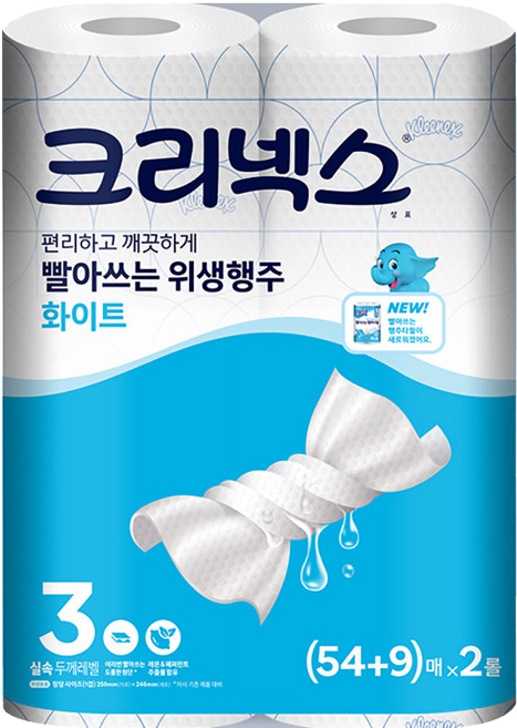 크리넥스 스카트 빨아쓰는 타올 54매+9x2롤, 2롤, 63매