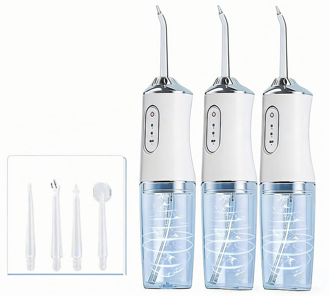 電動沖牙機 9倍脈衝潔淨 IP67級防水 靜音設計, 電動沖牙機-白色, 贈四個噴頭 +全身防水+高壓脈衝