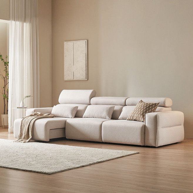 장인가구 조디 4인용 제로월 전동 슬라이딩 리클라이너 확장형 패브릭 모션 소파, 패브릭-크림아이보리