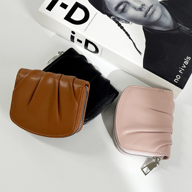 모던허니 여성 핀턱 주름 셔링 미니 학생 카드 지갑 반지갑