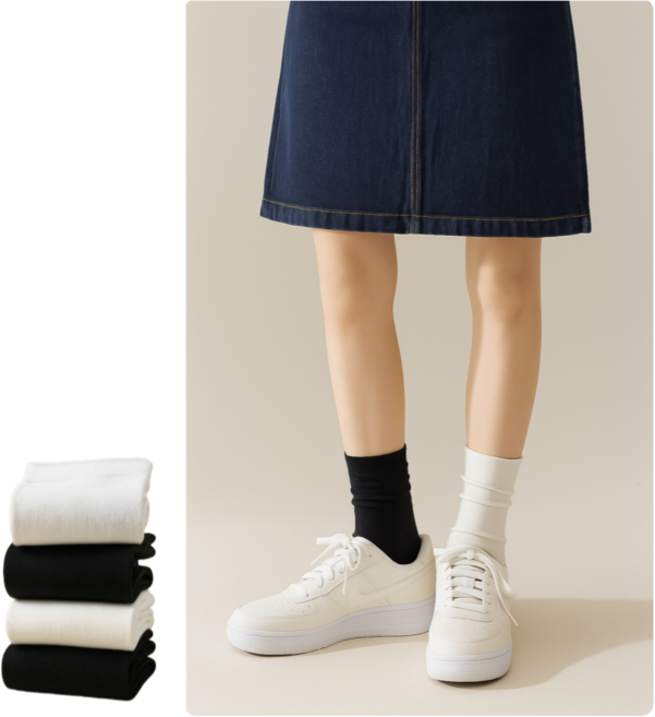 대원이양말 종아리가 가늘어 보이는 여성용 무지 무압박 중목 면 양말 4켤레