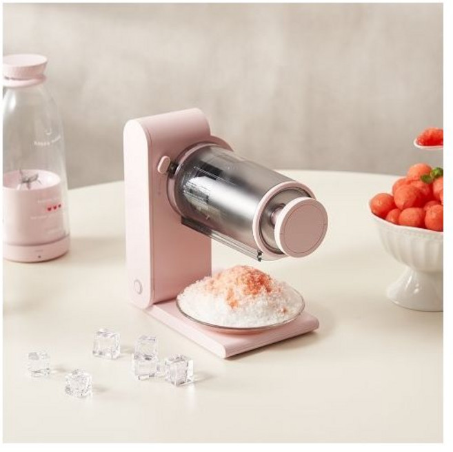 단미 무선 눈꽃 빙수기계 자동 팥빙수기계 우유빙수 슬러시 빙삭기 제빙기(핑크), 빙수기 핑크