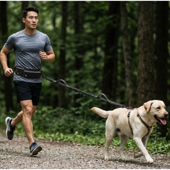 데미아스 올인원 대형견 리드줄 산책 러닝 수납 포켓 중현견 벨트, 1개, 블랙