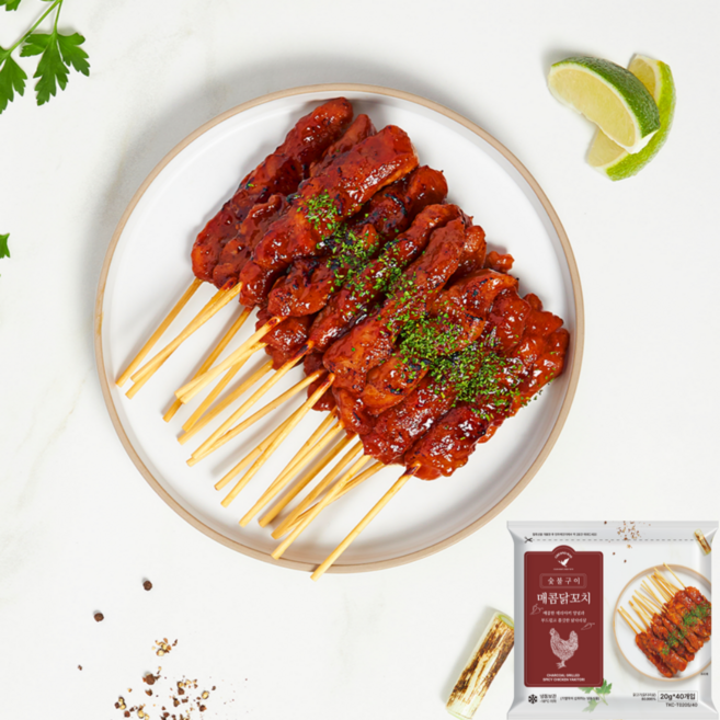 청학 숯불구이 매콤 닭꼬치 (매콤불닭맛), 20g, 40개