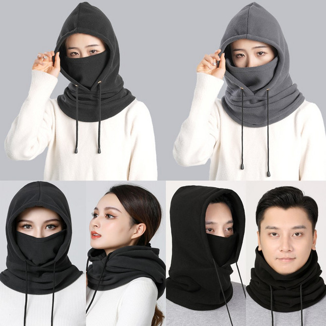 1+1 남녀공용 후드 넥워머 플리스 바라클라바 히트워머 보온 방한워머 후드넥워머, 1세트, 블랙+그레이