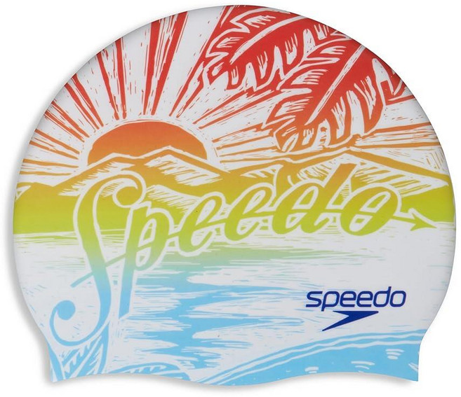 Speedo 남녀공용 실리콘 수영모자 수모 블루 스카이, Volcanic Orange Speedo Sunset, 1개