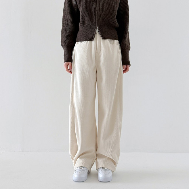 슬로핏 2WAY 겨울 코듀로이 기모 스판 와이드 팬츠 밑단 스냅 벌룬핏 히든밴딩 하이웨스트 골덴 바지