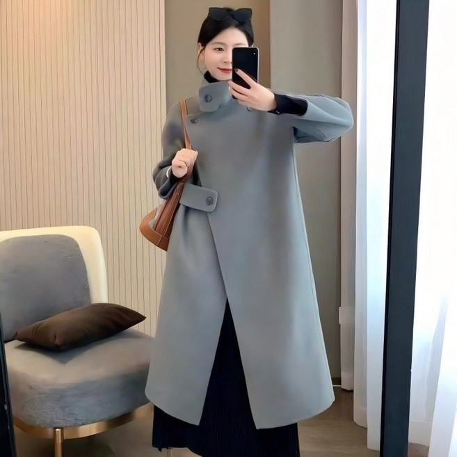 TIMEPURE 여성 프리미엄 하이넥 긴 코트 클래식하고 모던한 실루엣 세련된 따뜻한 아우터 오피스룩과 캐주얼 룩