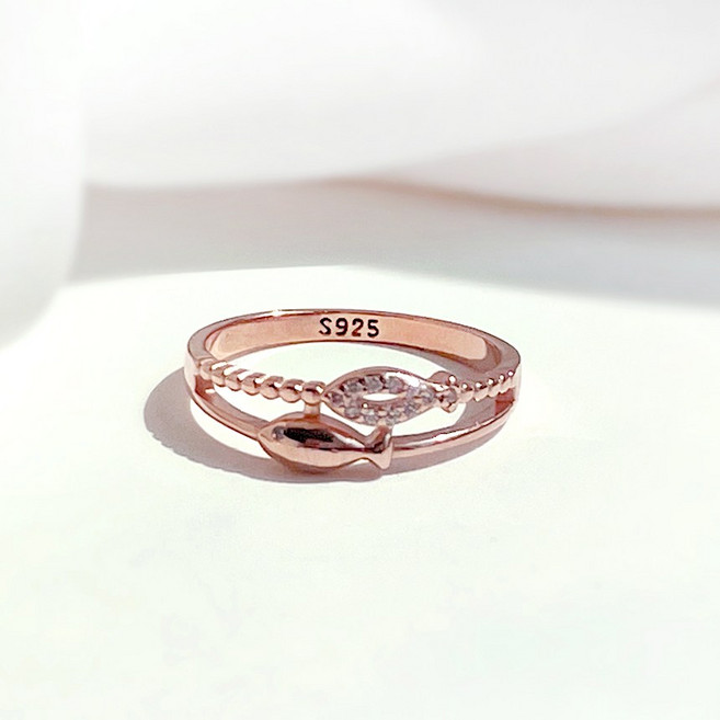 실버925 행운 두줄 물고기 반지 애끼 큐빅 은 반지