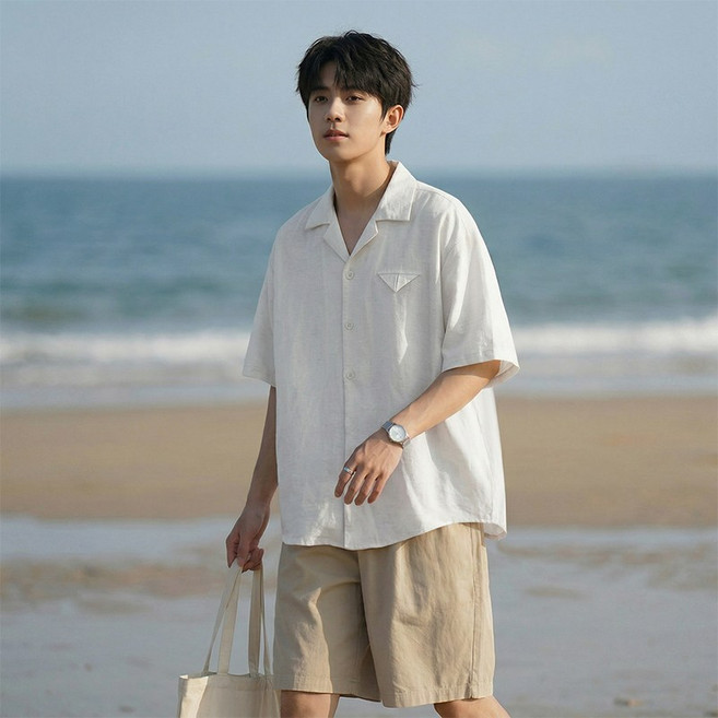ANYOU 남성 여름 리넨 소재 반팔티 빅사이즈 오버핏 캐주얼 티셔츠