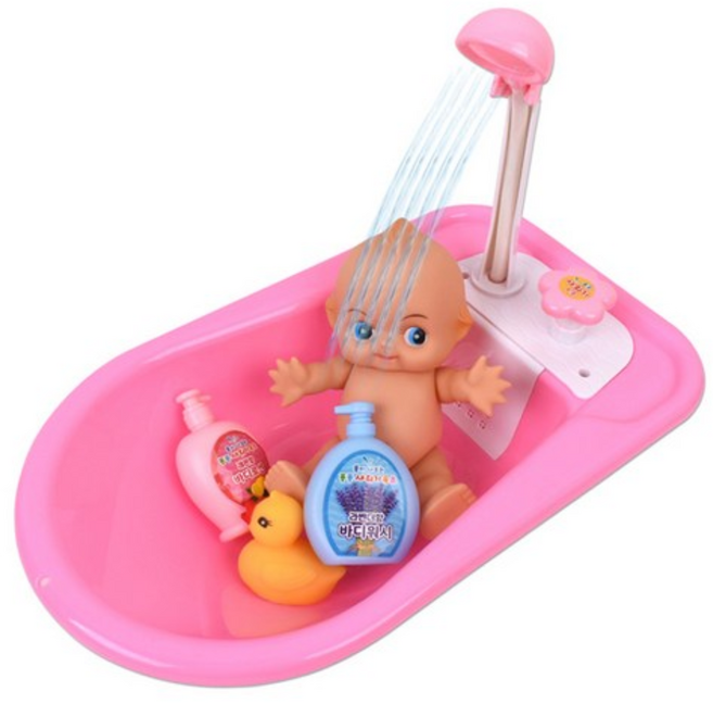 오즈토이 빅사이즈 퐁퐁 물이 나오는 샤워기 욕조 목욕놀이완구, 분홍색, 2개