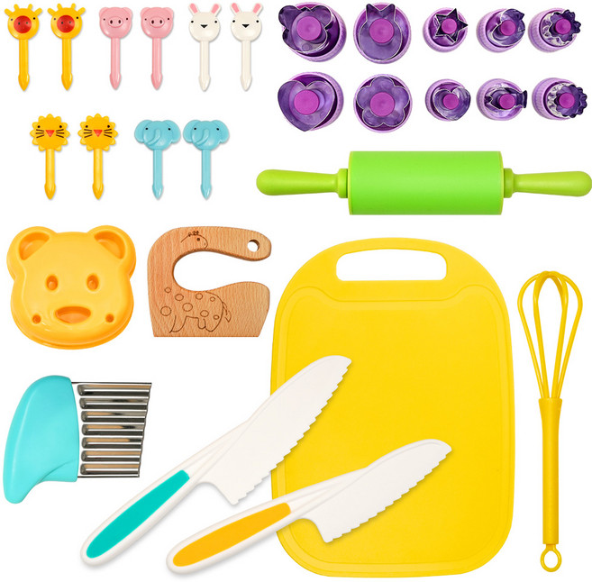 로티니 어린이 주방놀이 28종 요리도구세트, 1세트, 혼합, 안전칼+위생도마+야채커터+푸드데코픽+밀대+나무칼