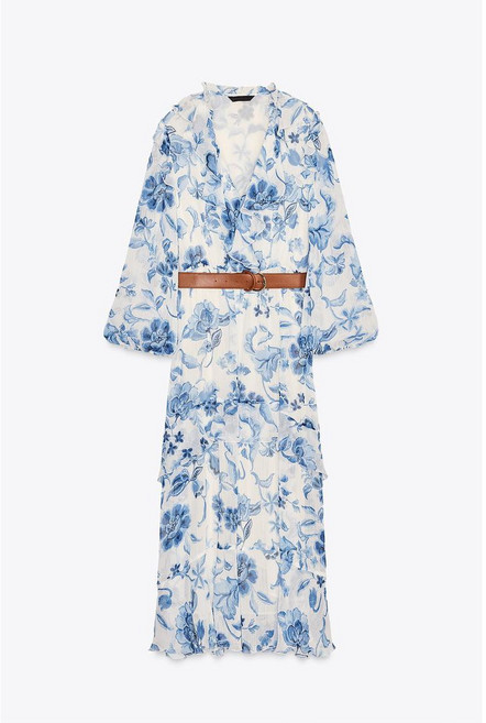 ZARA 자라 벨트 디테일 패턴 미디 원피스 3099246