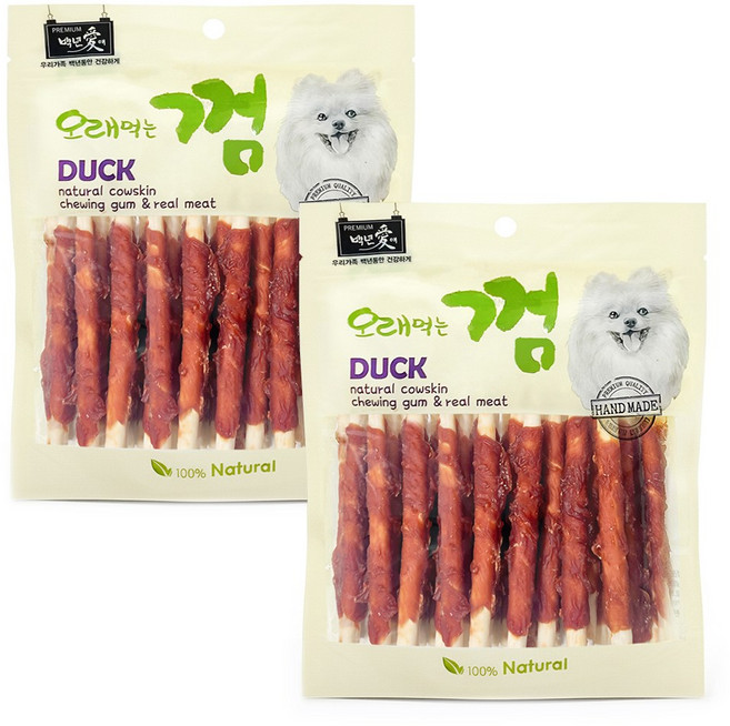 백년애 고기가 2배 이상 말린 오래먹는 강아지껌, 오리, 250g, 2개