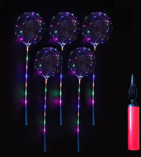 뷰라뷰 LED 투명 풍선 야광 파티 축제 풍선세트 5개 + 손펌프, 혼합 색상, 1세트