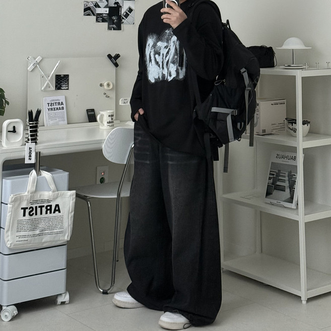 르위 오버핏 슬리브 긴팔티셔츠 레터링 빅사이즈 레이어드 빅사이즈 남녀공용