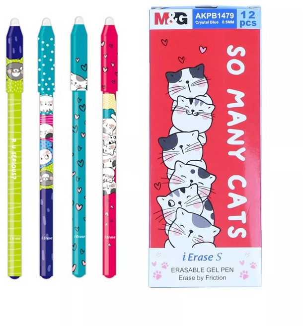 M&G 0.5mm 貓咪圖案擦擦筆, 1個, 藍墨水