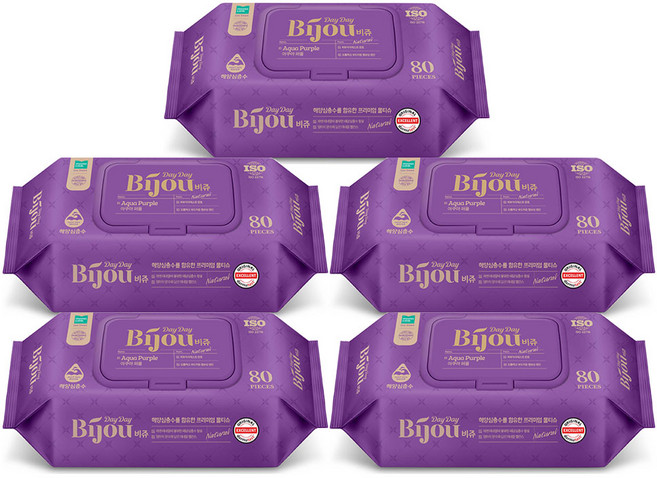 데이데이비쥬 아쿠아 퍼플 물티슈 캡형, 60g, 80개입, 5개
