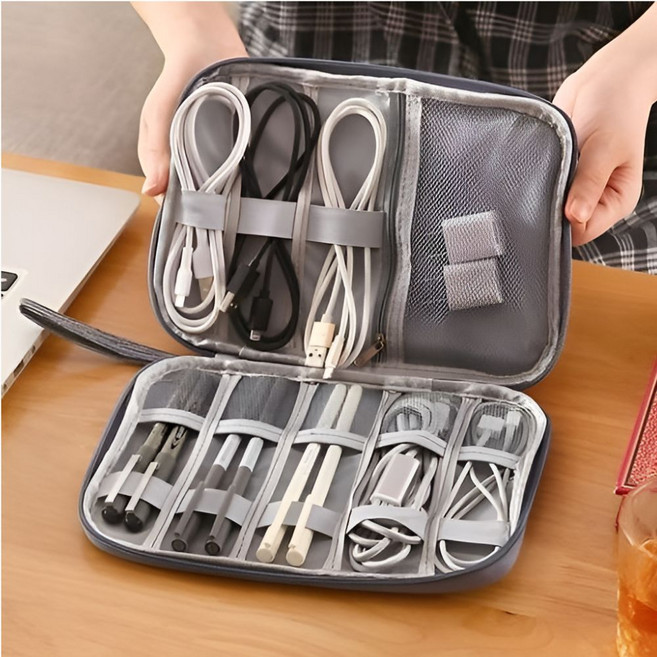 슬림 나인 포켓 케이블 선정리 디지털 파우치, 1개, 그레이