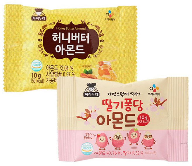 CJ 허니버터아몬드+딸기퐁당아몬드, 40개, 10g