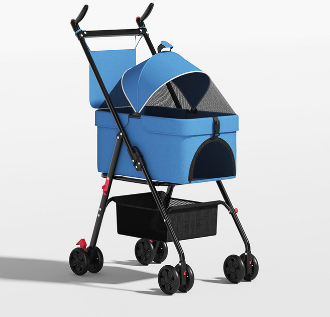 Lovfir 프리미엄 반려동물 개고양이 애완 카트 접이식 탈부착 대형 강아지, 다크 블루