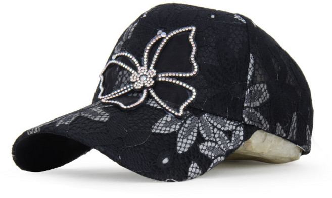 베이직엠 중년 여성 야구모자 볼캡 레이스 플라워 나비 큐빅