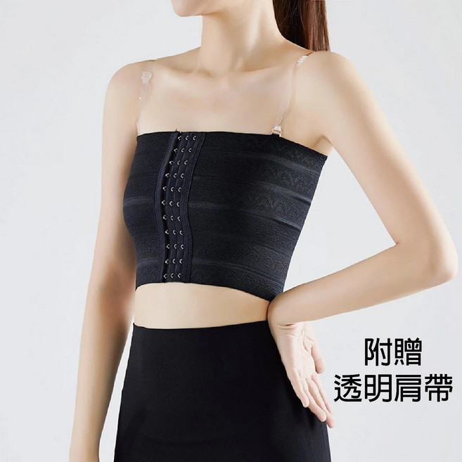 束胸背帶款排扣內衣 黑色/膚色 彈性纖維