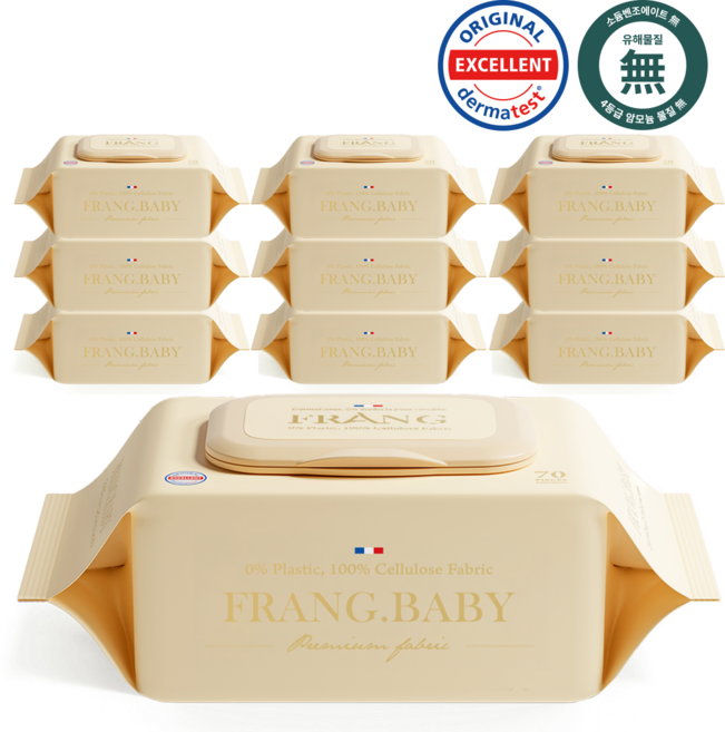 프랑프랑 플라스틱0% 에코 오리지널 65gsm 생분해 물티슈, 65g, 70매입, 10개