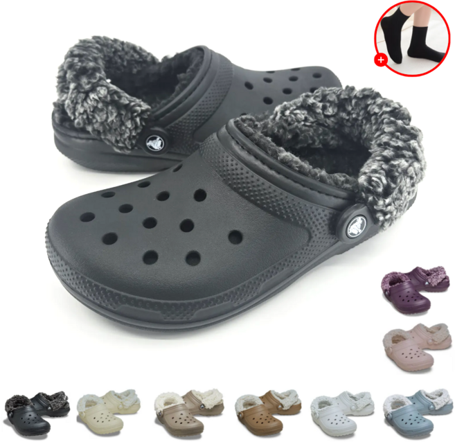 정품 크록스 클래식 플리스 라인드 클로그 남녀 공용 캠핑 남자 여자 사무실 슬리퍼 겨울 커플 실내화 작업화 털 샌들 탐나고 무지 양말